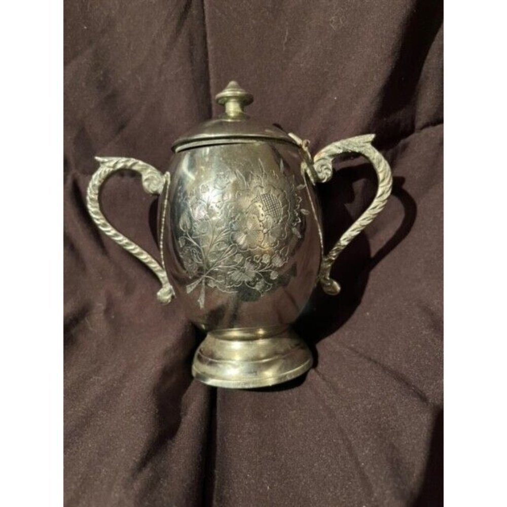 10.5 OZ Silver Sugar Bowl with Lid - Picture 1 of 4